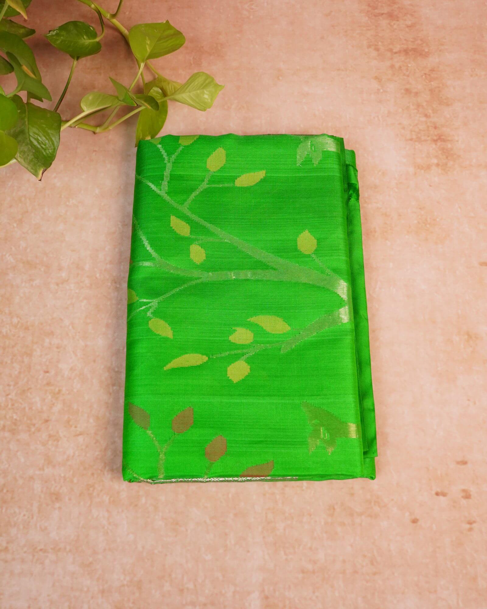 Venkatagiri Pattu Saree – Parrot Green with Zari Pallu