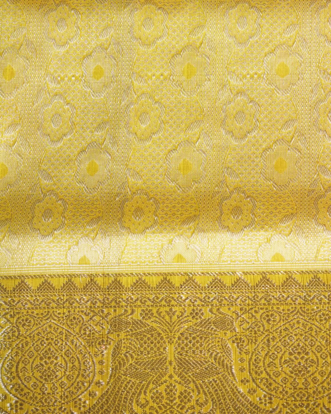 Venkatagiri Pattu Saree – Mustard Yellow Jaal Weave