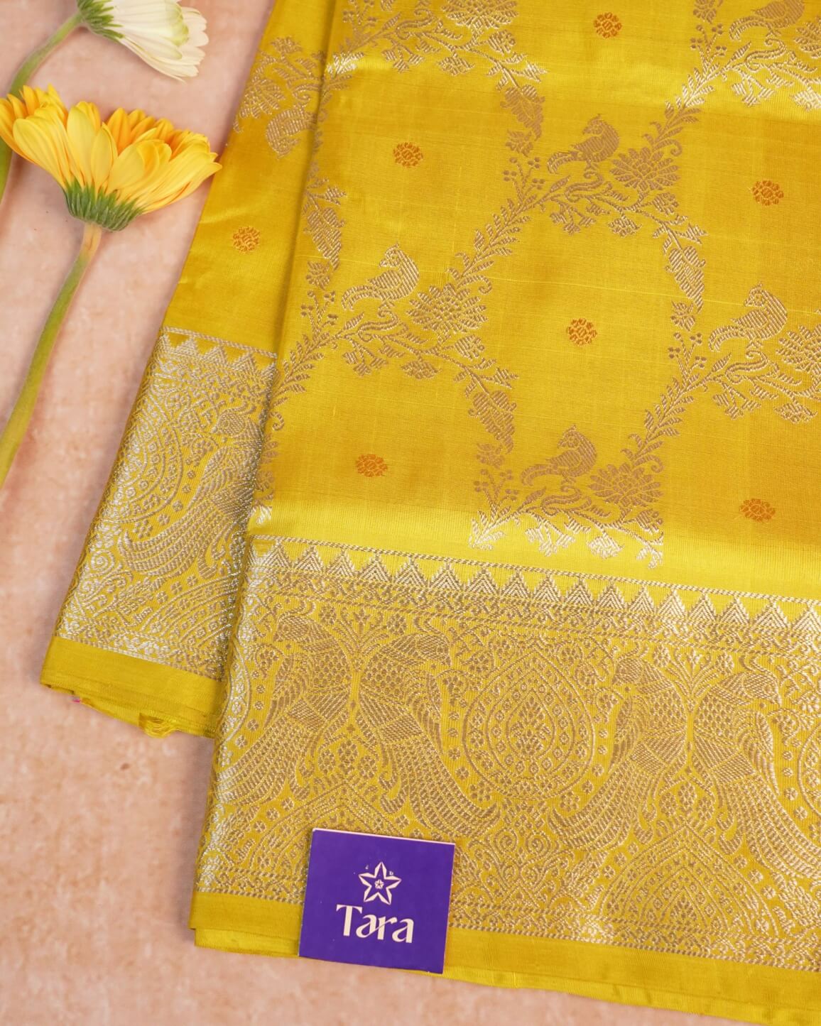 Venkatagiri Pattu Saree – Mustard Yellow Jaal Weave