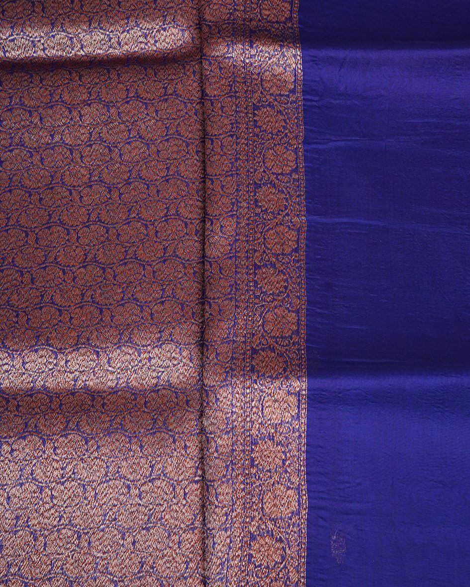 Banaras Kora Silk Saree – Royal Blue with Gold Motifs