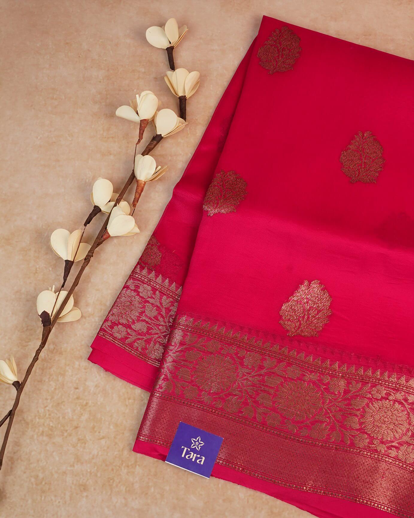Banaras Kora Silk Saree – Magenta with Gold Motifs