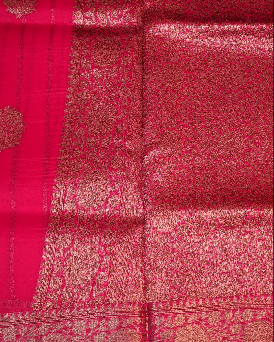 Banaras Kora Silk Saree – Magenta with Gold Motifs
