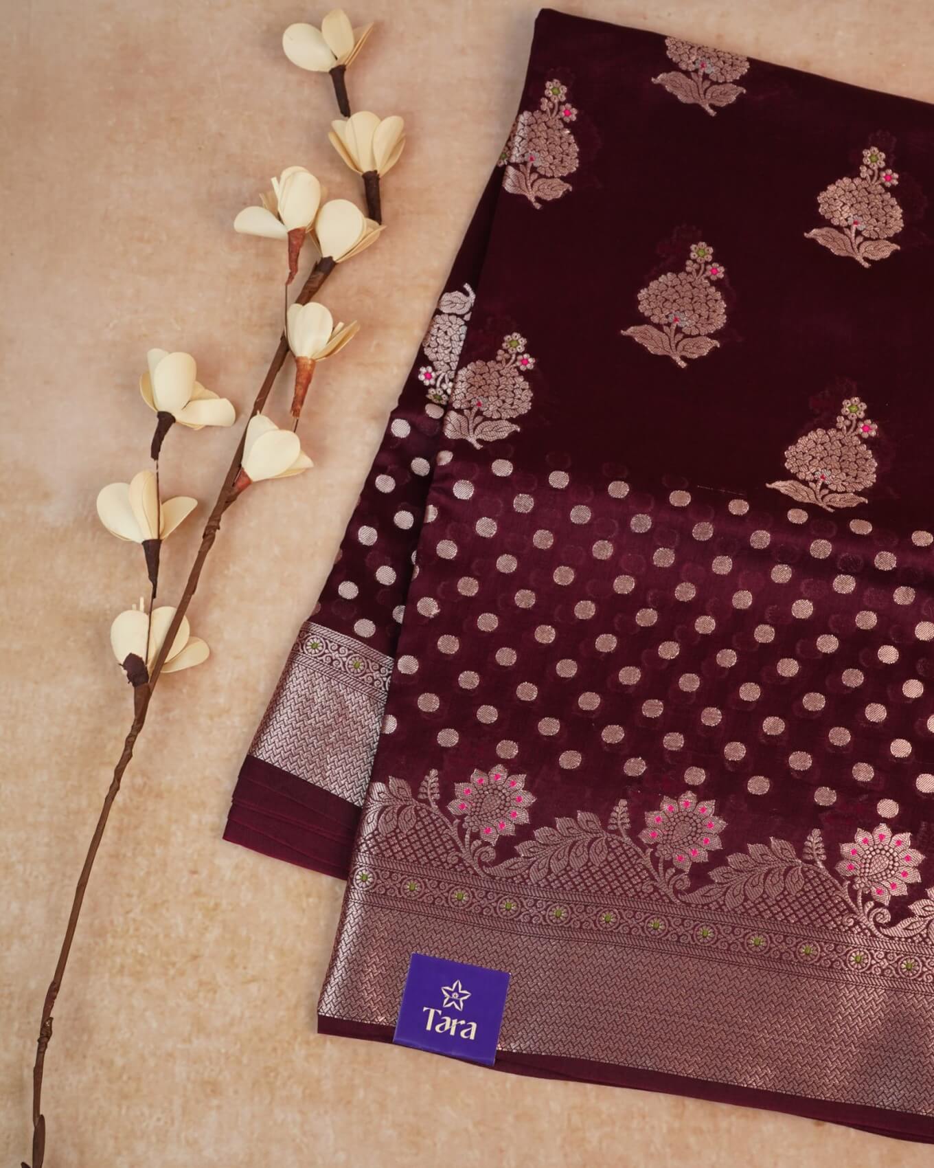 Banaras Mashru Silk Saree – Burgundy with Handwoven Motifs