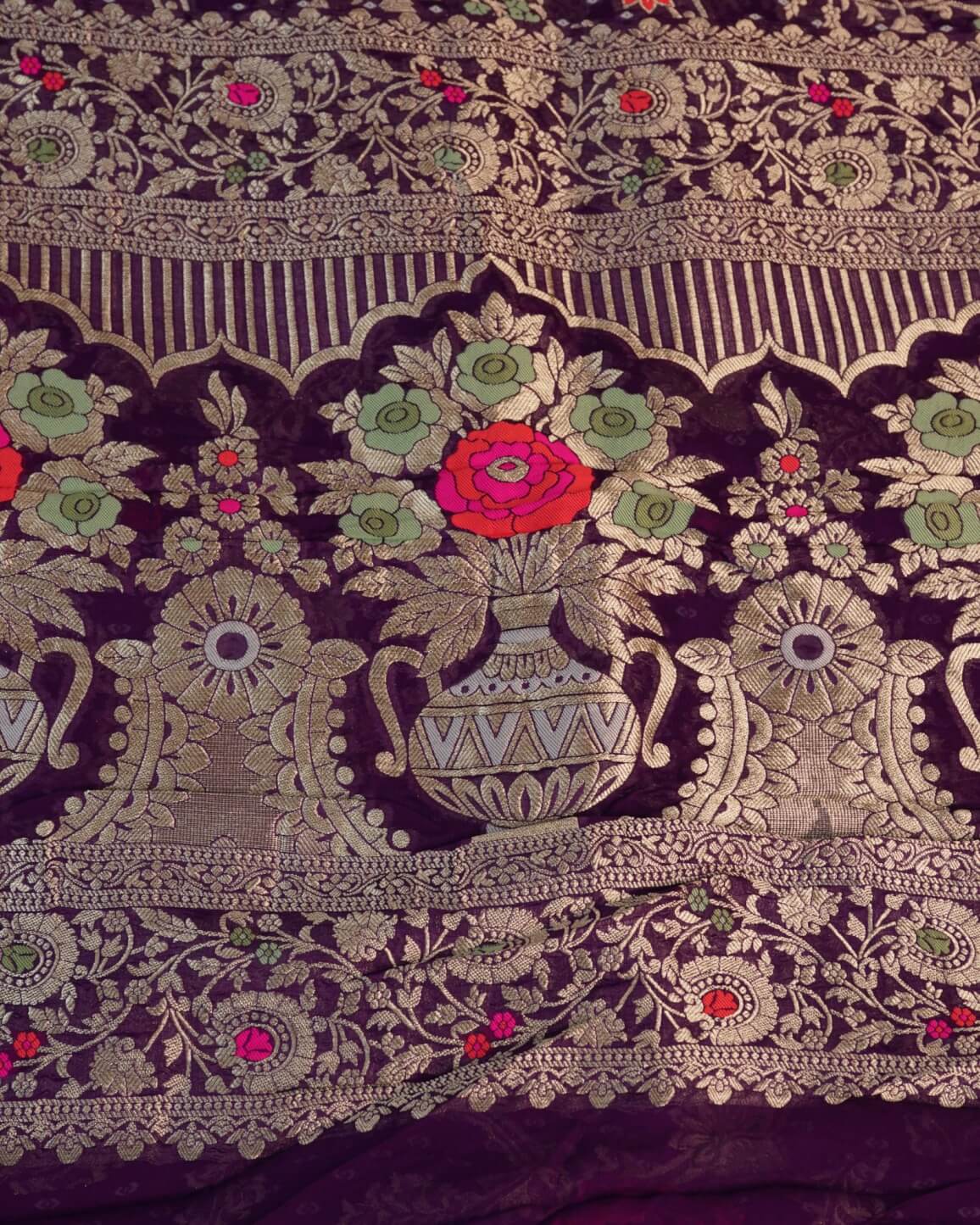 Banaras Georgette Saree – Purple Jaal Meenakari Weave