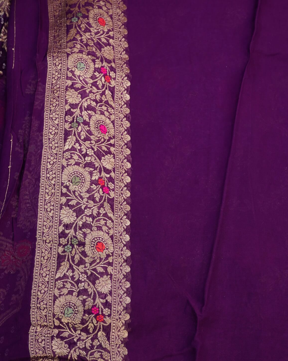Banaras Georgette Saree – Purple Jaal Meenakari Weave