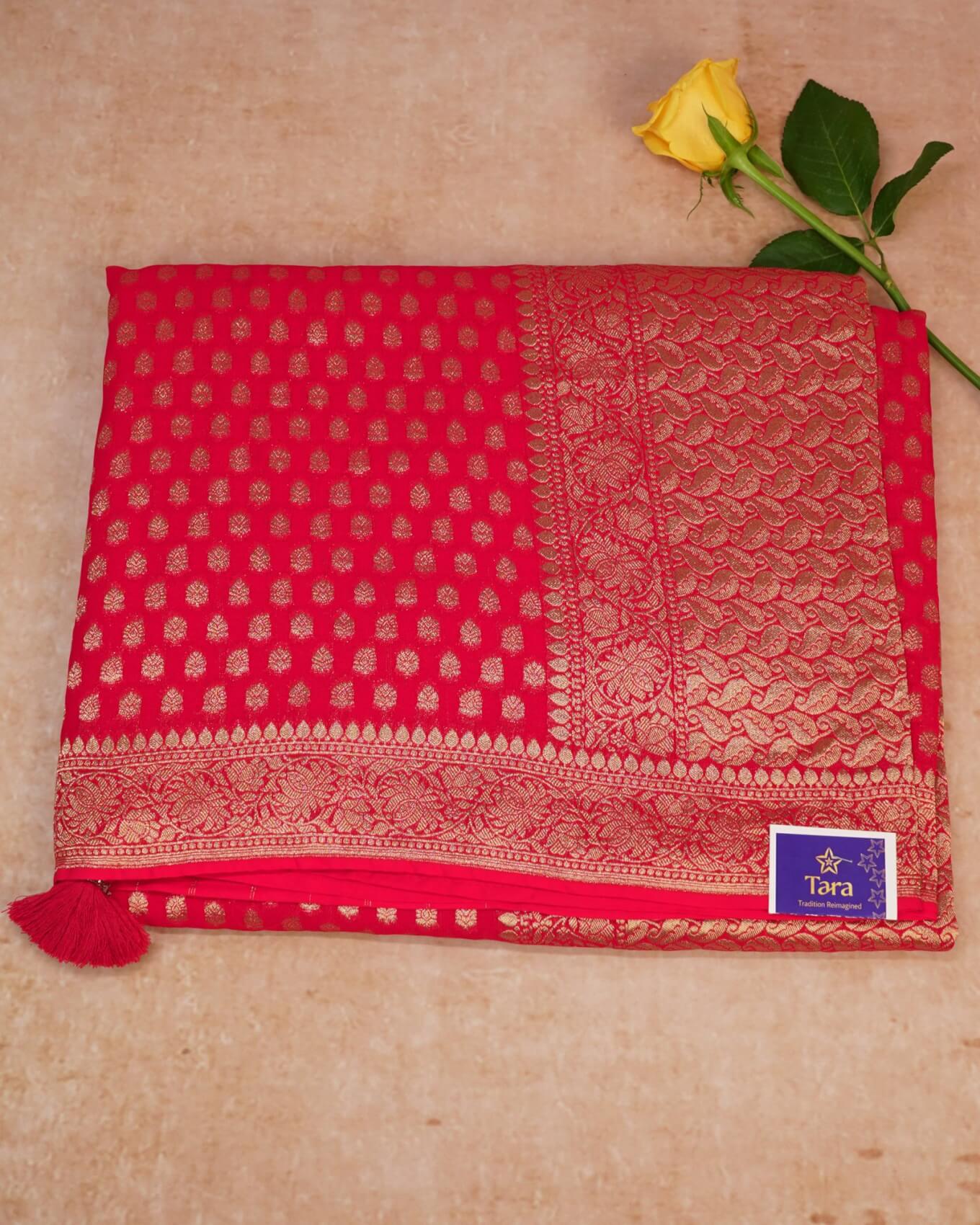 Banaras Georgette Saree – Red with Gold Motifs