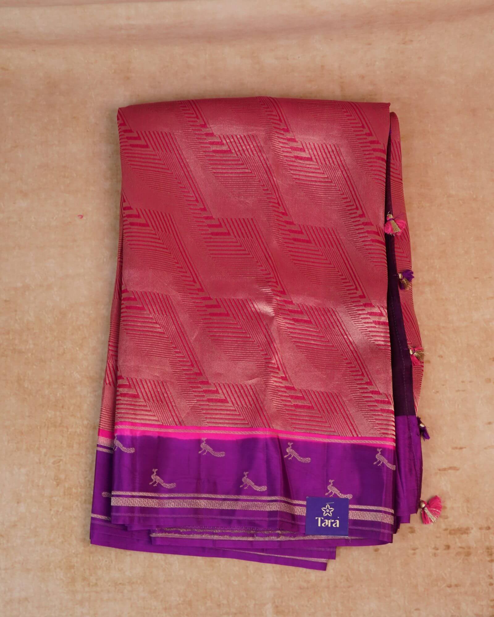 Tissue Katan Banaras Saree – Pink with Peacock Border