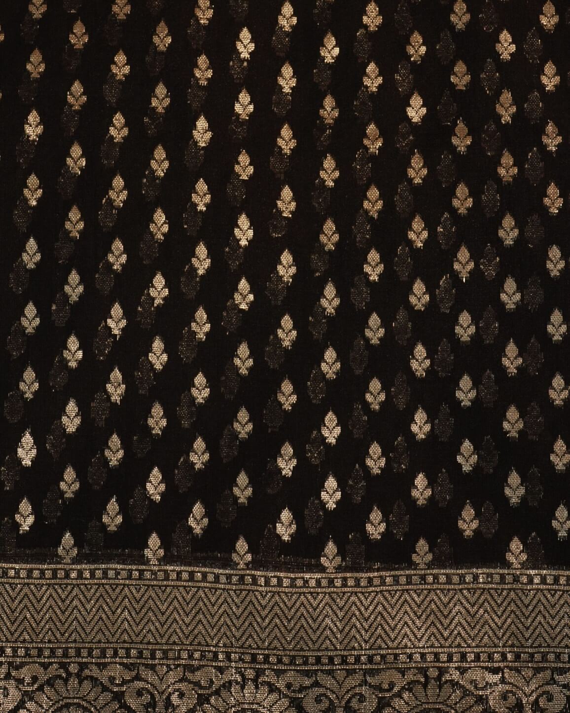 Banarasi Silk Saree – Black with Gold Zari Buttis