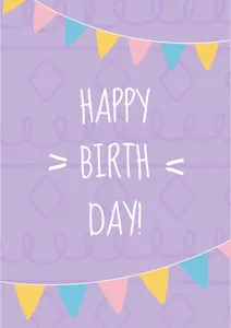 Portada para una tarjeta de feliz cumpleaños con el texto Happy Birth Day en tres filas