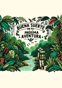 Portada para una tarjeta despedida con un explorador en la selva