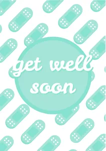 Portada para una tarjeta de mejórate pronto con el texto 'get well soon', con tiritas verdes