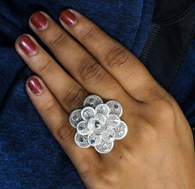 Lotus Ring — silver filigree, handmade in Cuttack, Odisha