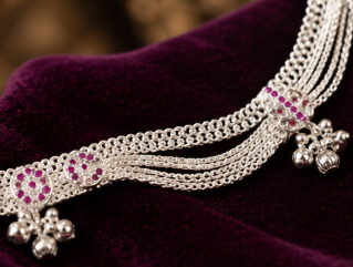 Tri-Mudra Payal — silver filigree, handmade in Cuttack, Odisha