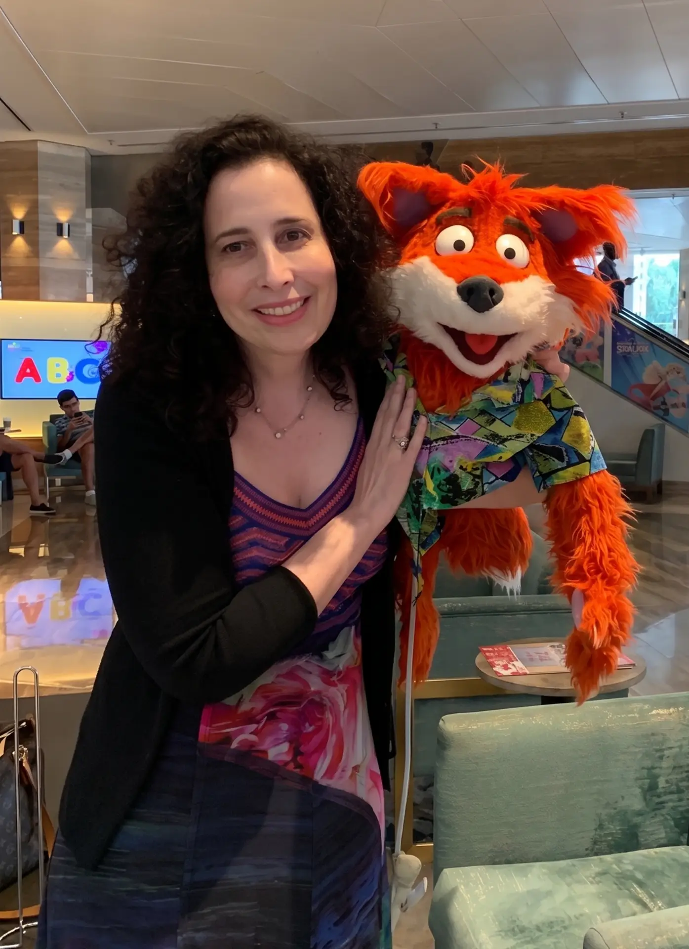 Tashi with the fox puppet character