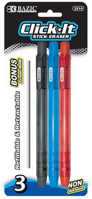 BAZIC PRODUCTS RETRACTABLE STICK ERASER (SET OF 3) QUANTITY