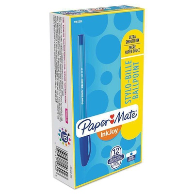 Paper Mate® InkJoy 100 Ballpoint Stick Pen, 1mm, Blue, Dozen