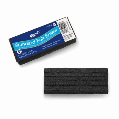 CHALK AND WHITEBOARD ERASER 5" STANDARD, 5' BLACK & WHITE FELT STRIPS