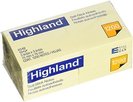 Highland 6549YW Self-adhesive notes, 3 x 3, yellow, 100 sheets, 12 units