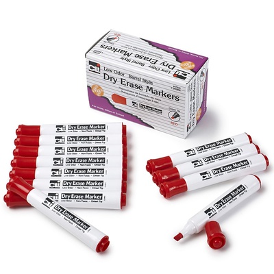 12Ct Dry Erase Markers Red Chisel