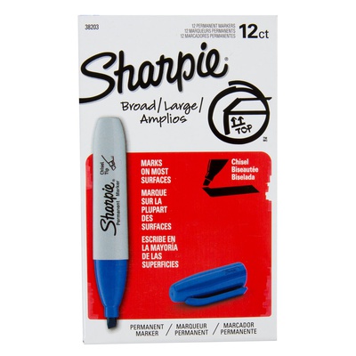 Sharpie 38203 - Permanent markers,bROAD, chisel tip, pack of 12, blue