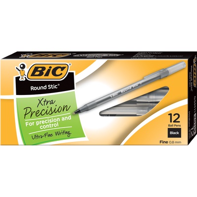 BIC Round Stic Xtra Precision Ball Pen Fine Point (0.8 mm) Black 12-Count
