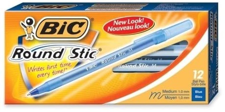BIC Round Stic Xtra Life pens, medium tip, Blue 12 units