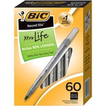 BIC Round Stic Xtra-Life Ballpoint Pen, Medium Point, 1.0mm, Black Ink, 60/Pack (GSM609-BLK)