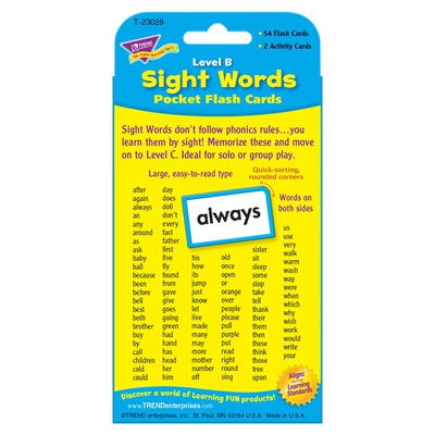 SIGHT WORDS LEVEL B POCKET FLASH CARDS