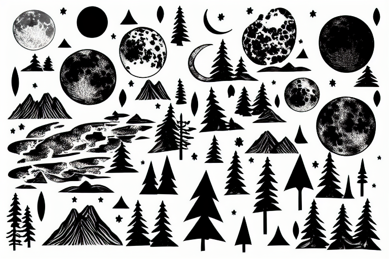 Horizon with trees and moon tattoo idea