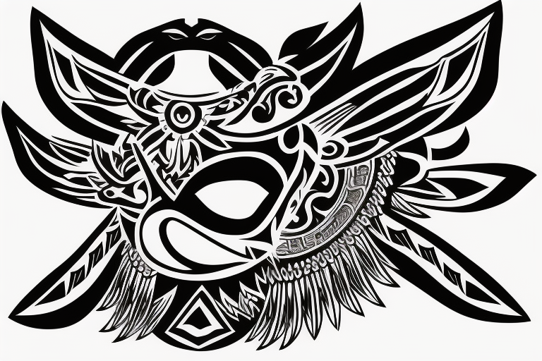 Aztec eagle head into Filipino sun tribal as body tattoo idea