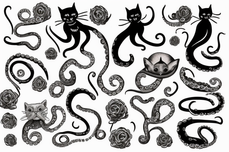 cat on top of an octopus tattoo idea