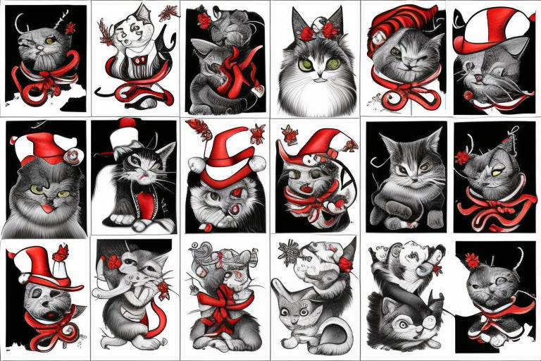 SnowFire satan cat in hat tattoo idea