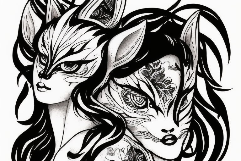 Kitsune female with mask tattoo idea