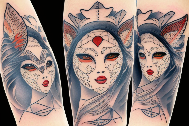 Kitsune female with mask tattoo idea