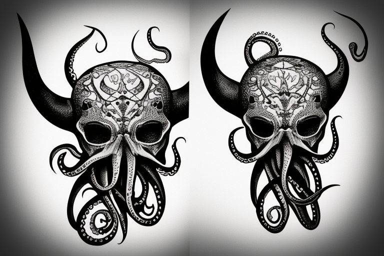 octopus holding a skull of bull tattoo idea
