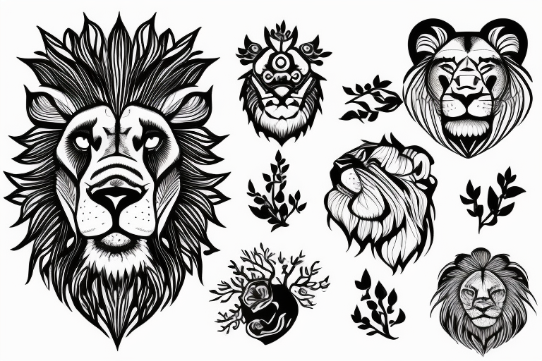 lion head walking out from a forest tattoo idea