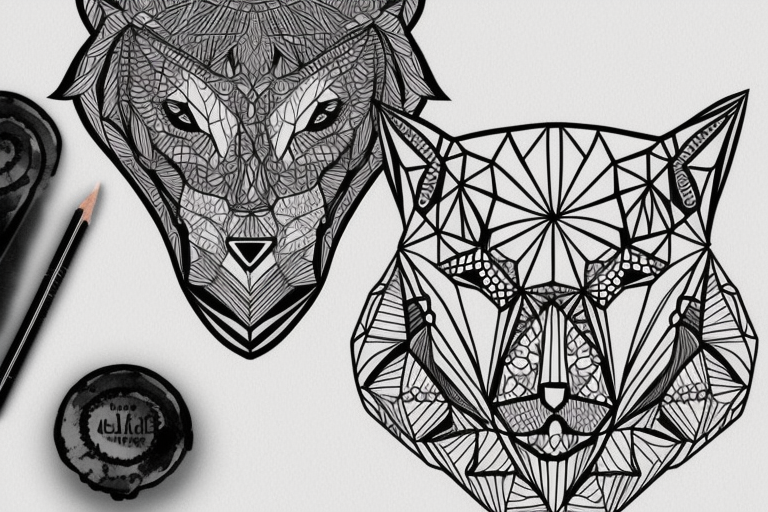 geometric tattoo (bear+owl+wolf) tattoo idea