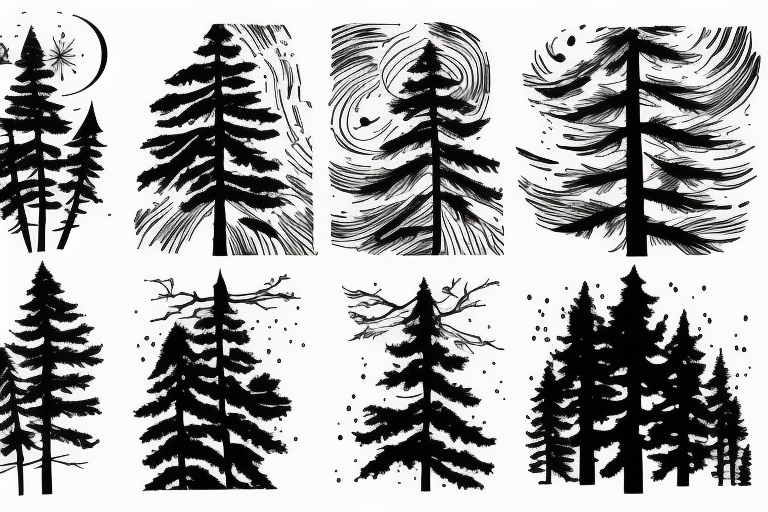 Pine trees and clouds tattoo idea