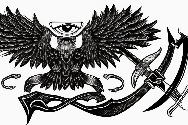 double-headed Habsburg eagle, an eyepatch on one eye, holding a sword in its claws tattoo idea