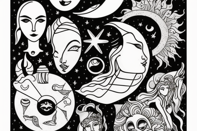Goddess ishtar, cosmos, sun, moon, ocean tattoo idea