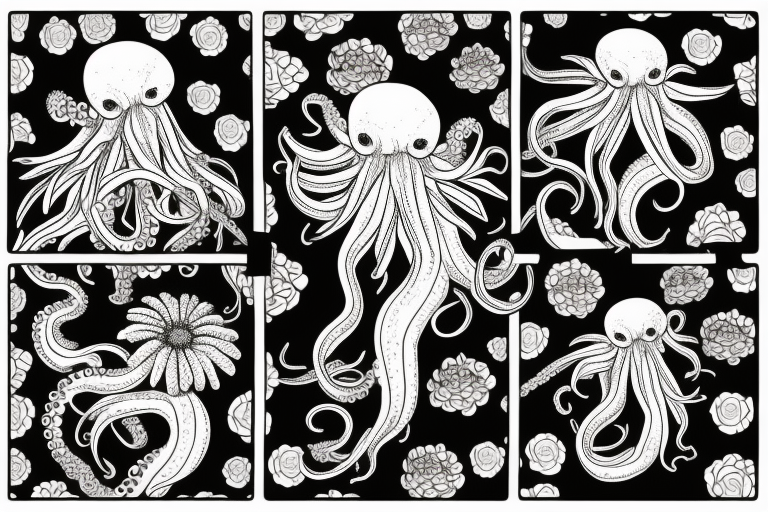 Octopus with Chrysanthemums in the background tattoo idea