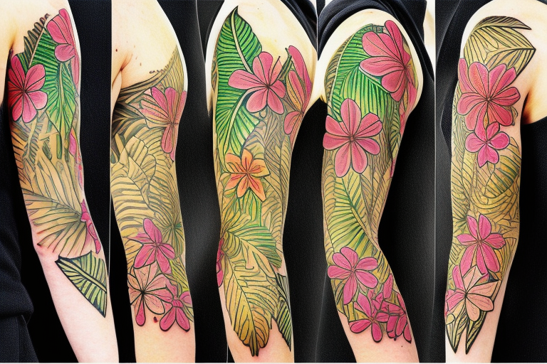 Jungle rainforest floral half sleeve tattoo idea