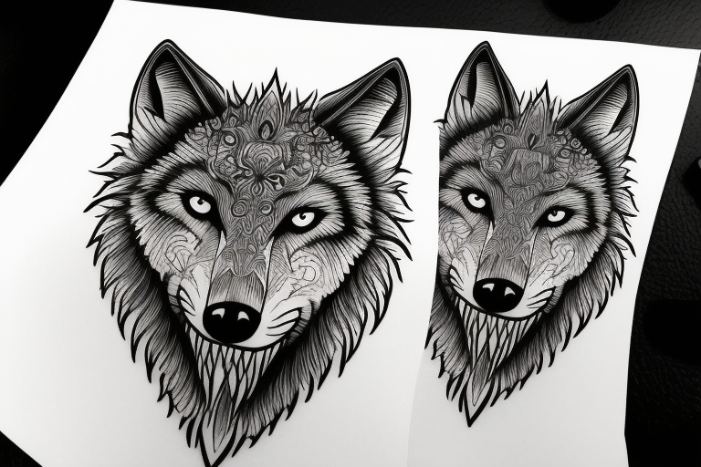 Head of a Wolf. One side detailed the other sketchy tattoo idea