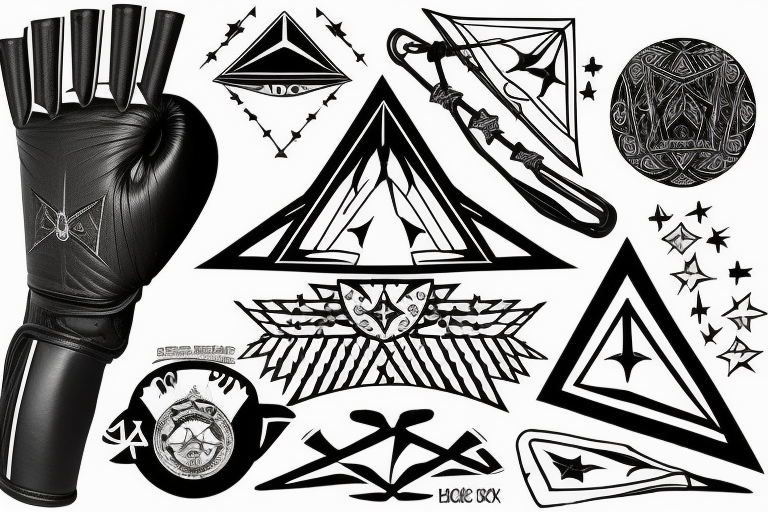 Pointed Star / Scottish claymore / Rosario Adidas Football/ Drum Kit / Guitar / Musical Notation / Dark Side of the Moon Pyramid / 4 Aces / #HBC / Boxing Gloves / Fishing Rod / Golf Ball or Club or both tattoo idea