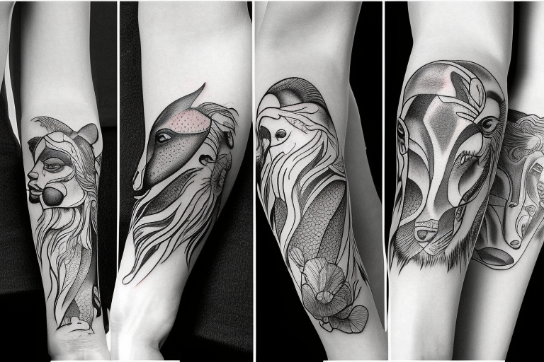 Full arm sleeve with animals and Greek mythology tattoo idea