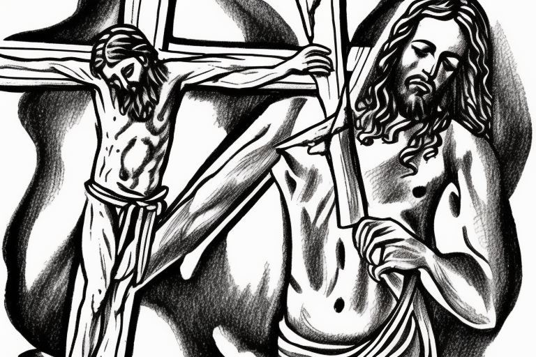 Jesus crucifixion on a sword instead of cross tattoo idea