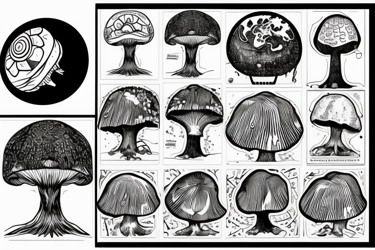 a large tree that grows from the small planet earth, the crown of which is the cap of a fly agaric tattoo idea