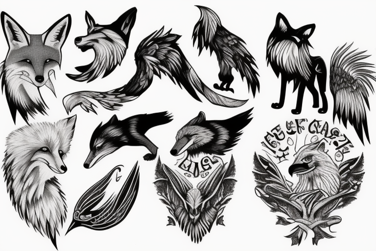 Fox and eagle tattoo idea