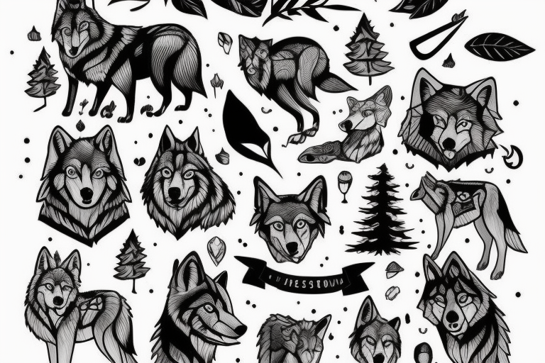 family in the forest with wolf tattoo idea