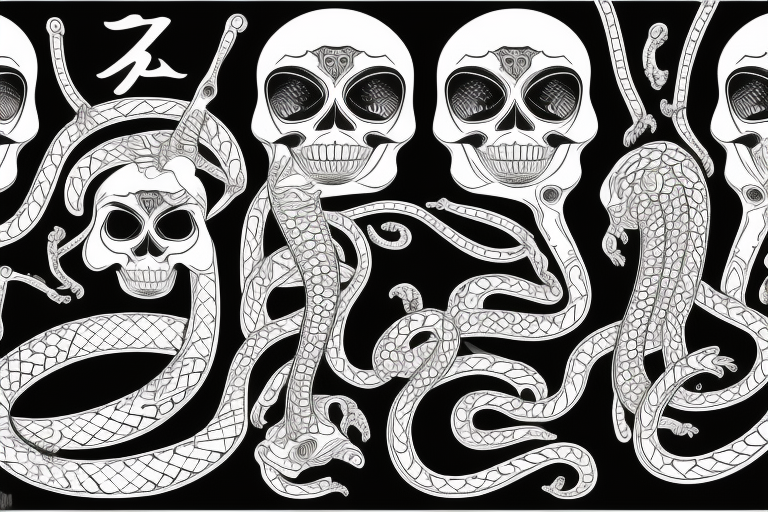 two symmetrical skeletons of a snake, located from the waist to the middle of the hips tattoo idea